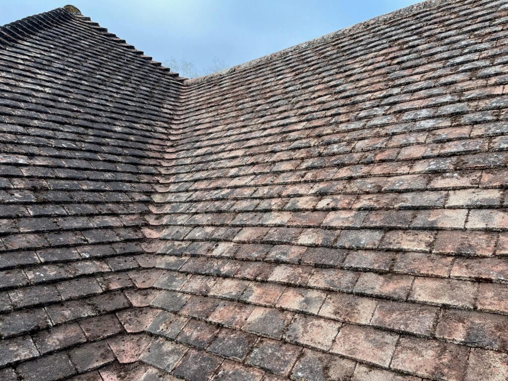 Moss removal from tiled roof in Lincoln